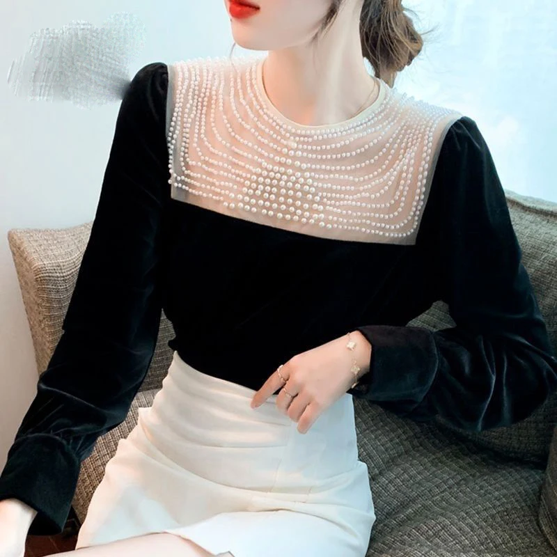 Lace Patchwork Pearl Decorative Unique Shirt for Women's Spring Autumn New Casual Long Sleeve Blouse Temperament Elegant T-shirt
Lace Patchwork Pearl Decorative Unique Shirt for Women's Spring Autumn New Casual Long Sleeve Blouse Temperament Elegant T-shirt