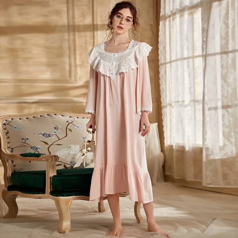 Mesh Sleepdress Homewear Summer Solid Long Skirt Cotton Nightdress Loose Home Clothes Home Dress Pink Lace Edge Nightgown 
Mesh Sleepdress Homewear Summer Solid Long Skirt Cotton Nightdress Loose Home Clothes Home Dress Pink Lace Edge Nightgown