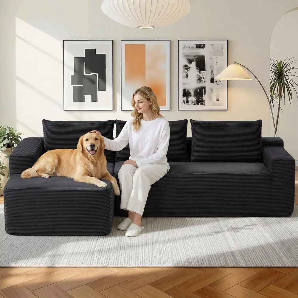 Cloud Sectional Couch, Modern Boneless Couch with LShape Chaise, Deep Seat Modular Sectional Sofa Corduroy Corner Foam Couches
Cloud Sectional Couch, Modern Boneless Couch with LShape Chaise, Deep Seat Modular Sectional Sofa Corduroy Corner Foam Couches