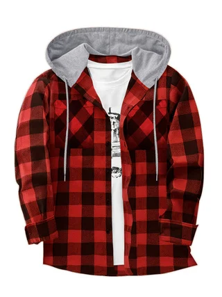 Plus-Size Men's Plaid Hooded Casual Shirt with Chest Pocket and Adjustable Drawstring Hem, Loose Fit
Plus-Size Men's Plaid Hooded Casual Shirt with Chest Pocket and Adjustable Drawstring Hem, Loose Fit