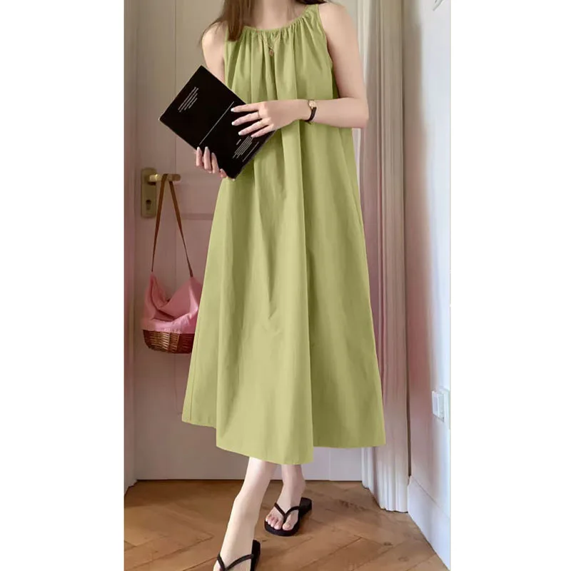 Fashion O-Neck Pockets Folds Sweet Sleeveless Dress Female Clothing Summer New Loose Solid Color Young Style Slip Dress
Fashion O-Neck Pockets Folds Sweet Sleeveless Dress Female Clothing Summer New Loose Solid Color Young Style Slip Dress