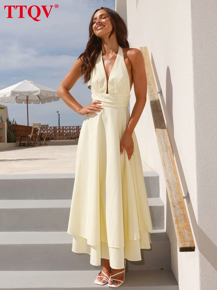 TTQV Summer Loose Yellow Women's Dress 2026 Sexy Halter Sleeveless Ankle Length Dresses Elegant Classic High Waist Female Dress
TTQV Summer Loose Yellow Women's Dress 2026 Sexy Halter Sleeveless Ankle Length Dresses Elegant Classic High Waist Female Dress