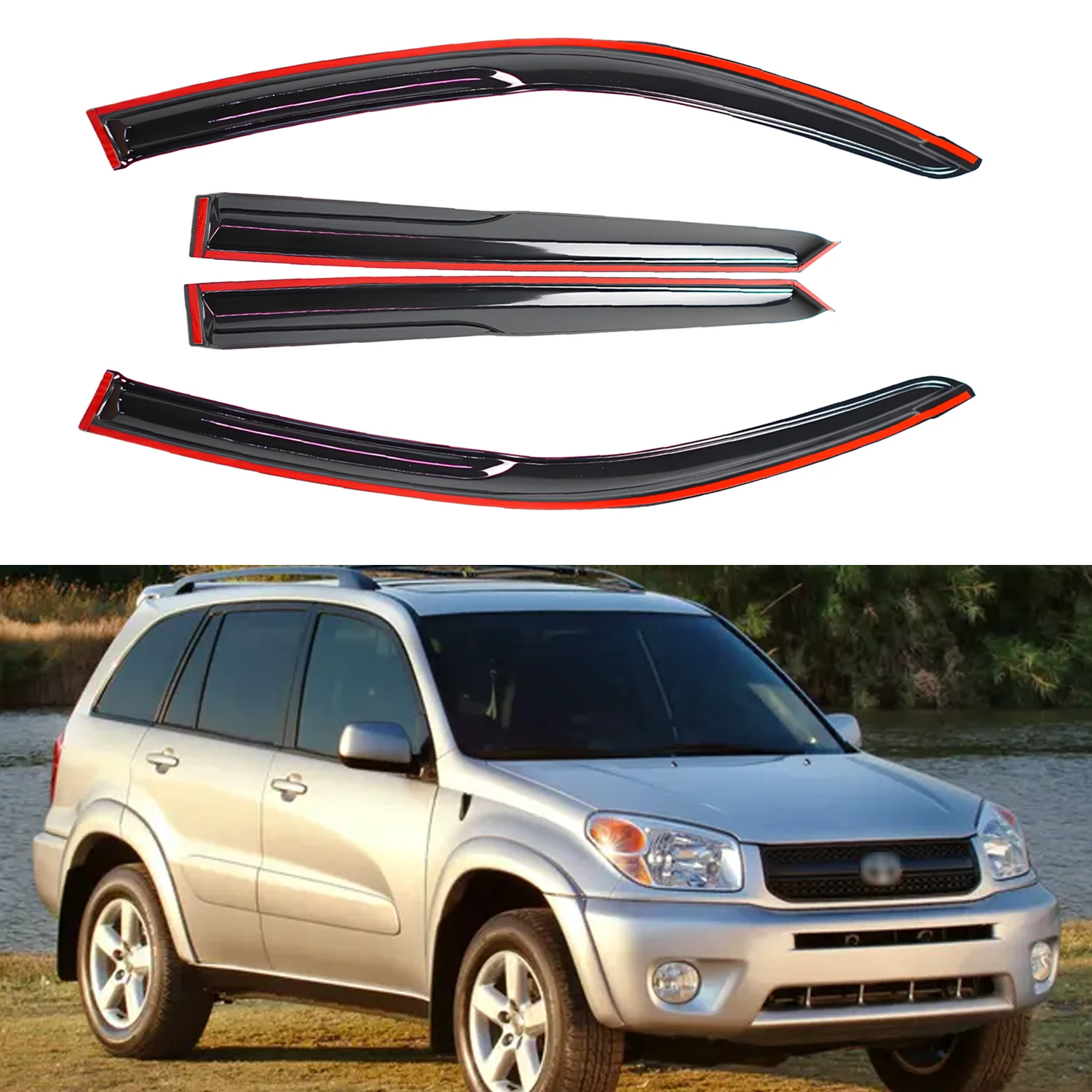 For Toyota RAV4 4-Door 2001-2005 Wind Deflectors Tinted 4pcs Set Window Visor Sun Rain Vent Guards with Drip Rail 1.5MM Thick
For Toyota RAV4 4-Door 2001-2005 Wind Deflectors Tinted 4pcs Set Window Visor Sun Rain Vent Guards with Drip Rail 1.5MM Thick