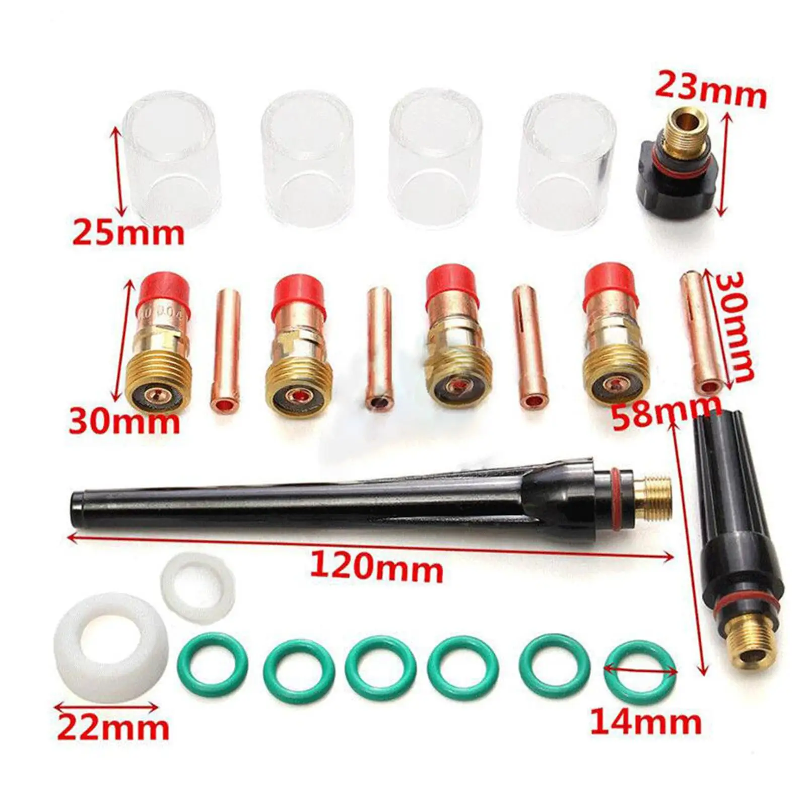 23-Pack TIG Stubby Gas Lens Alumina Nozzle Kit for WP 17 18 26 TIG Torch
23-Pack TIG Stubby Gas Lens Alumina Nozzle Kit for WP 17 18 26 TIG Torch