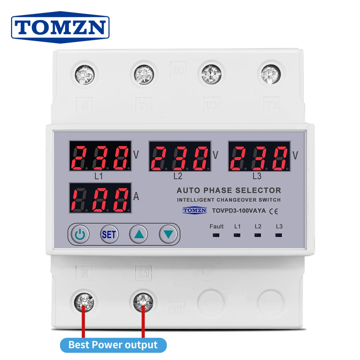 100A TOMZN 3 phase 3P+N Din rail phase selector adjustable Over and Under Voltage current protection Monitor Relays Protector
100A TOMZN 3 phase 3P+N Din rail phase selector adjustable Over and Under Voltage current protection Monitor Relays Protector