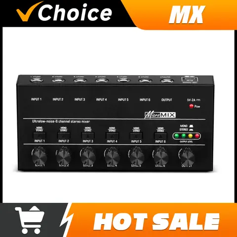 Upgraded 4/6/8 Channel Ultra Low Noise Mini Line Mixer USB DC5V for Stage Live Performance and Studio Recording