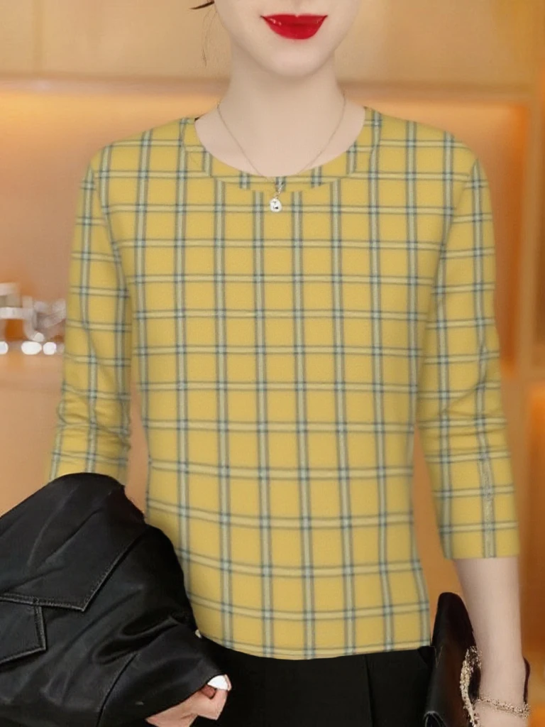 Elegant Plaid Long Sleeve T-Shirt Women's Maternity Wear Slimming Belly Covering Casual Top for Middle-Aged And Elderly Ladies
Elegant Plaid Long Sleeve T-Shirt Women's Maternity Wear Slimming Belly Covering Casual Top for Middle-Aged And Elderly Ladies