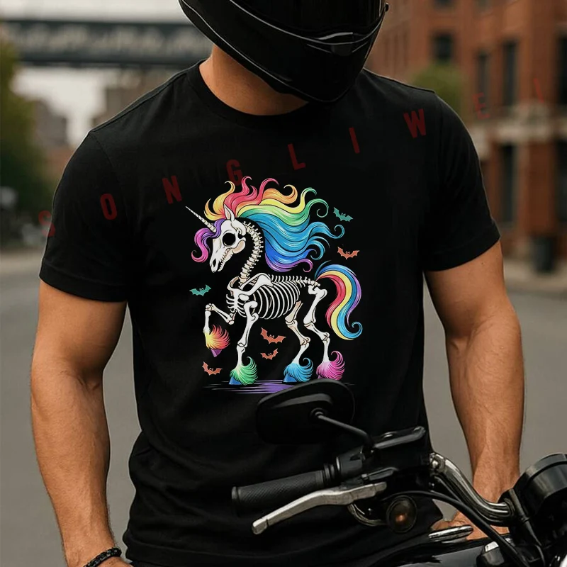 Vintage-Inspired Unicorn Skeleton Rainbow Graphic Moto T-Shirt Cotton Men Summer TShirts Casual Short Sleeve Round Neck Tees
Vintage-Inspired Unicorn Skeleton Rainbow Graphic Moto T-Shirt Cotton Men Summer TShirts Casual Short Sleeve Round Neck Tees