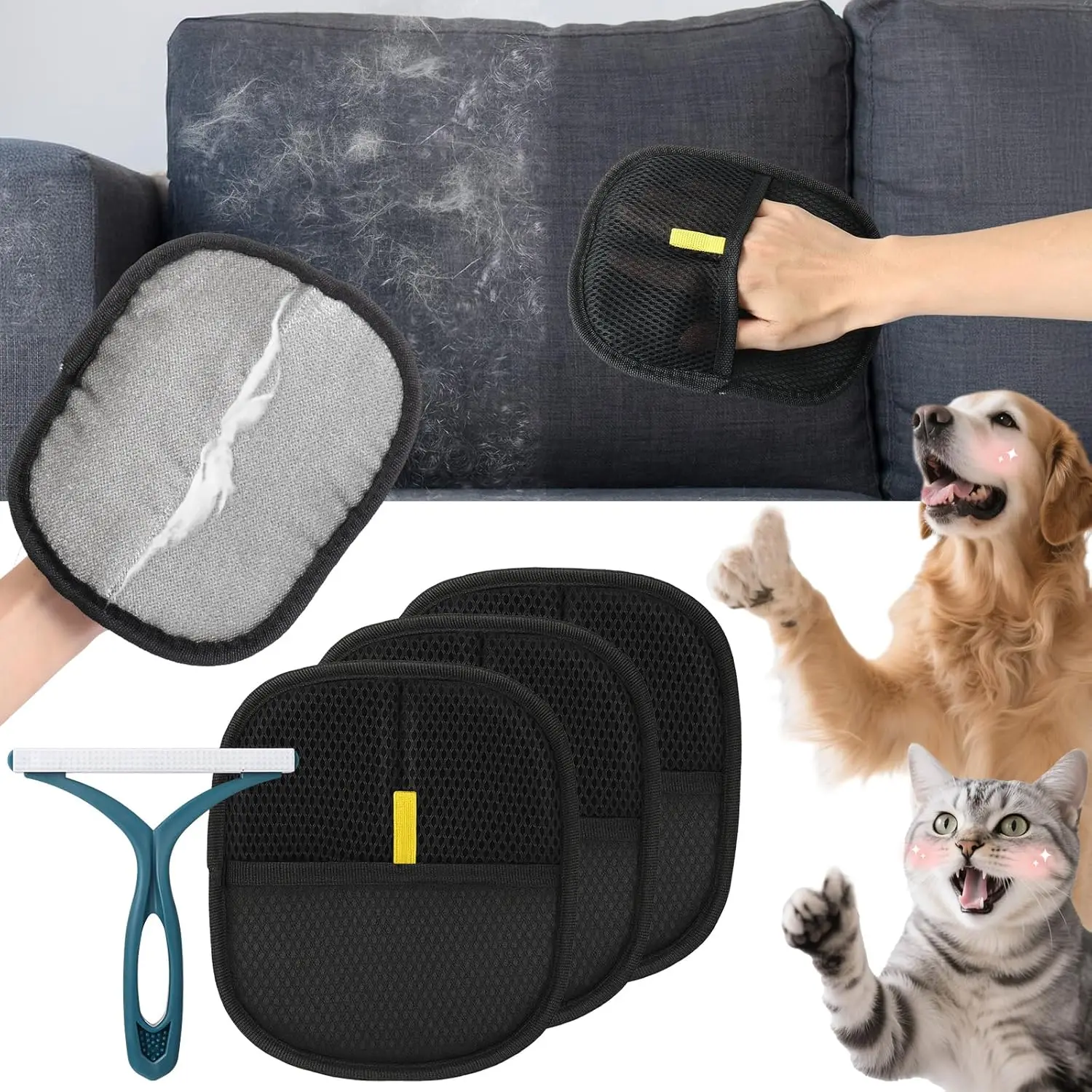 3PCS Pet Hair Removal Glove with Double Sided Hair Remover Tool, Reusable Gloves for Cats & Dogs, Electrostatic Gloves Pet Hair
3PCS Pet Hair Removal Glove with Double Sided Hair Remover Tool, Reusable Gloves for Cats & Dogs, Electrostatic Gloves Pet Hair