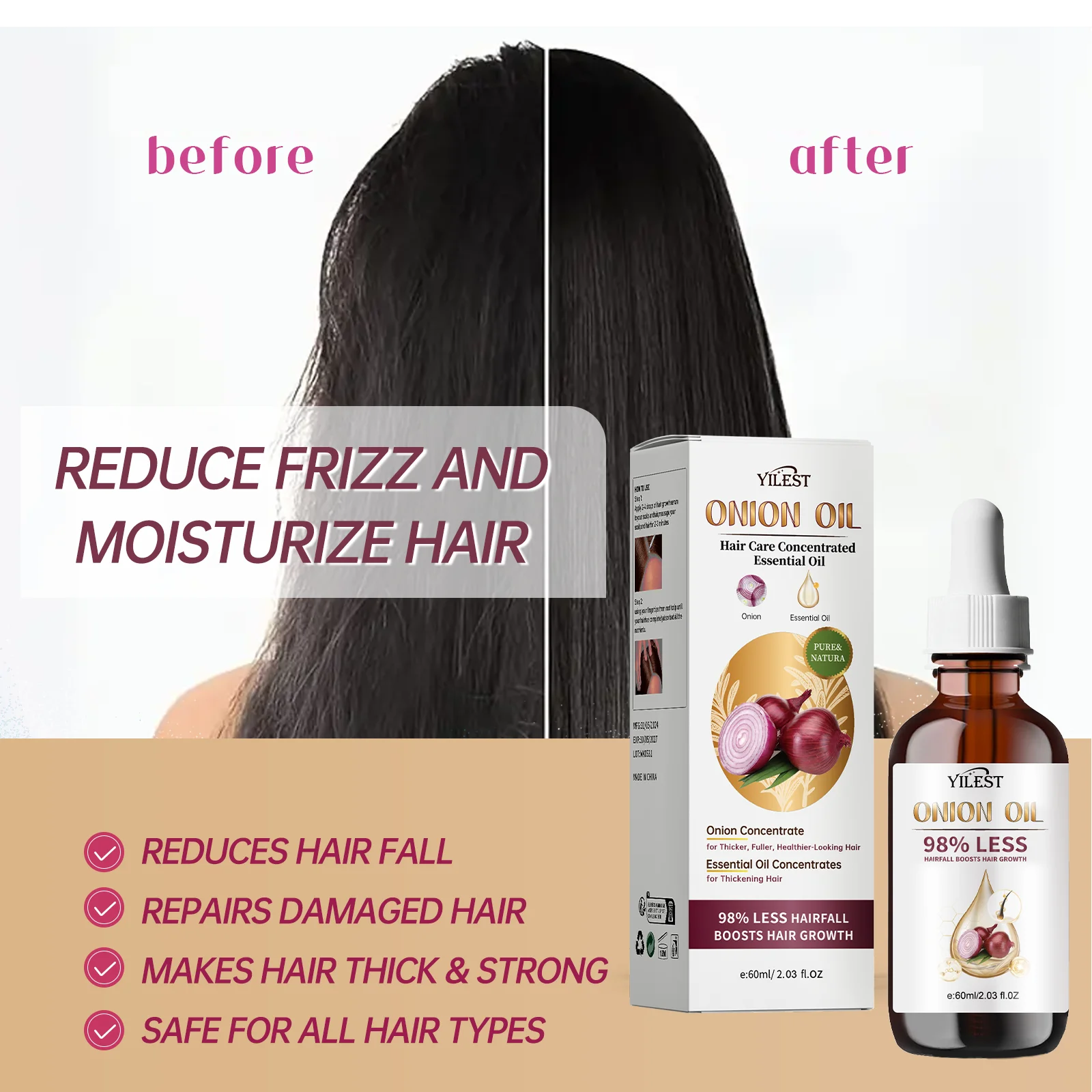 Onion Hair Growth Concentrated Essential Oil Hair Care Prevent Hair Loss Repairs Nourish Hair Roots Improve Hair Texture Care
Onion Hair Growth Concentrated Essential Oil Hair Care Prevent Hair Loss Repairs Nourish Hair Roots Improve Hair Texture Care