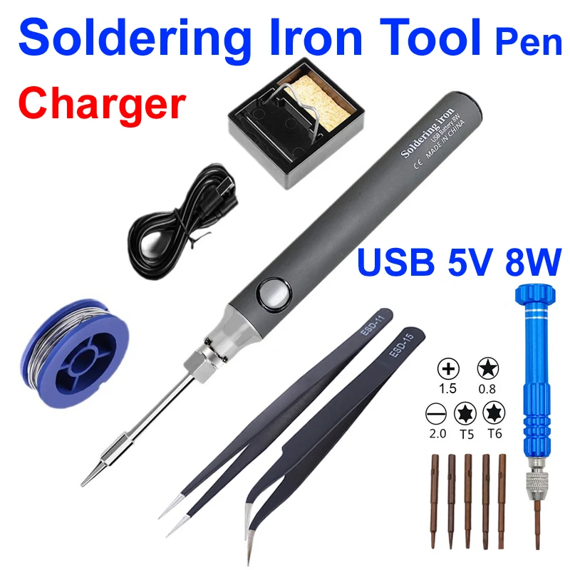 Electric USB Charging 5V 8W Soldering Iron Solder Tool Pen DIY Welding Pen Welding Repair Phone Tool Set Tweezers Screwdriver Ba
Electric USB Charging 5V 8W Soldering Iron Solder Tool Pen DIY Welding Pen Welding Repair Phone Tool Set Tweezers Screwdriver Ba