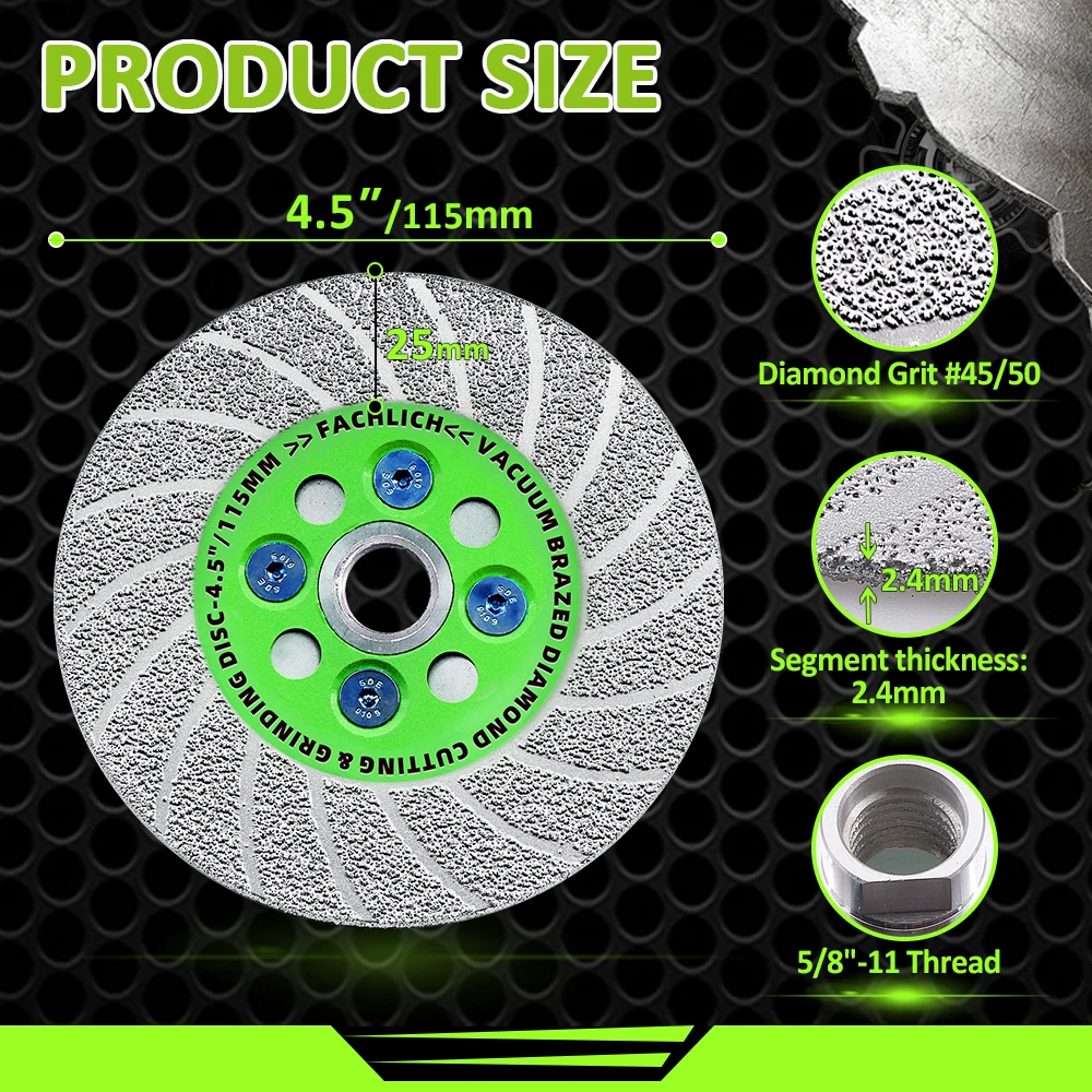 FACHLICH 1pc Dia115mm M14 Diamond Cutting Grinding Saw Blade Tile Marble Concrete Granite Double Sided Vacuum Brazed Turbo Disc
FACHLICH 1pc Dia115mm M14 Diamond Cutting Grinding Saw Blade Tile Marble Concrete Granite Double Sided Vacuum Brazed Turbo Disc