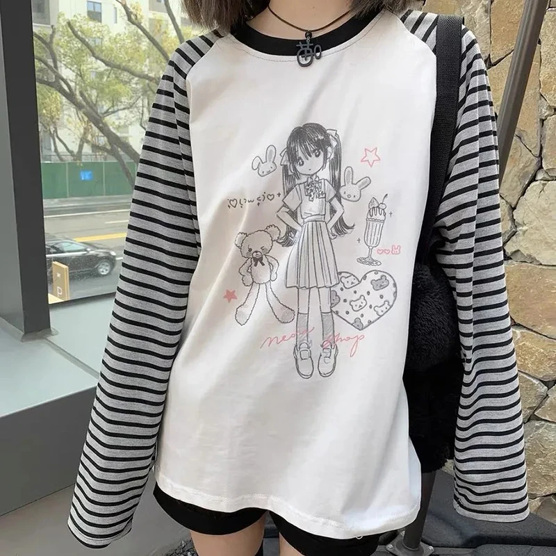 Японская женская футболка Kawaii с осенним мультяшным принтом, милые свободные футболки с длинными рукавами в стиле Харадзюку, эстетические милые универсальные топы с круглым вырезом, новинка
Японская женская футболка Kawaii с осенним мультяшным принтом, милые свободные футболки с длинными рукавами в стиле Харадзюку, эстетические милые универсальные топы с круглым вырезом, новинка