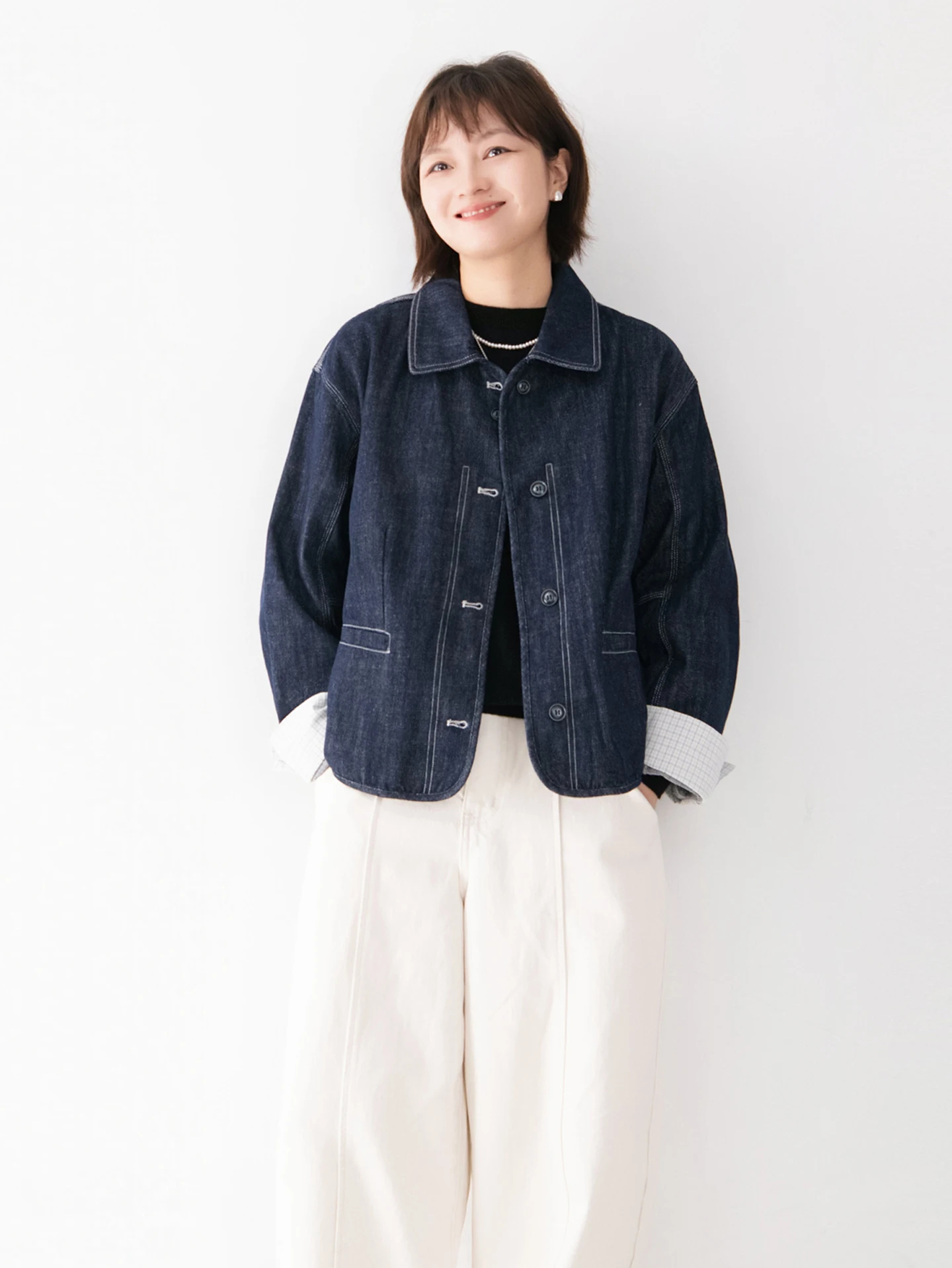 Retro Sle Plaid Cotton Denim Jaet Women's Casual Long Sve Turn-down Collar Top Splice Design Stand Fit Daily Wear
Retro Sle Plaid Cotton Denim Jaet Women's Casual Long Sve Turn-down Collar Top Splice Design Stand Fit Daily Wear