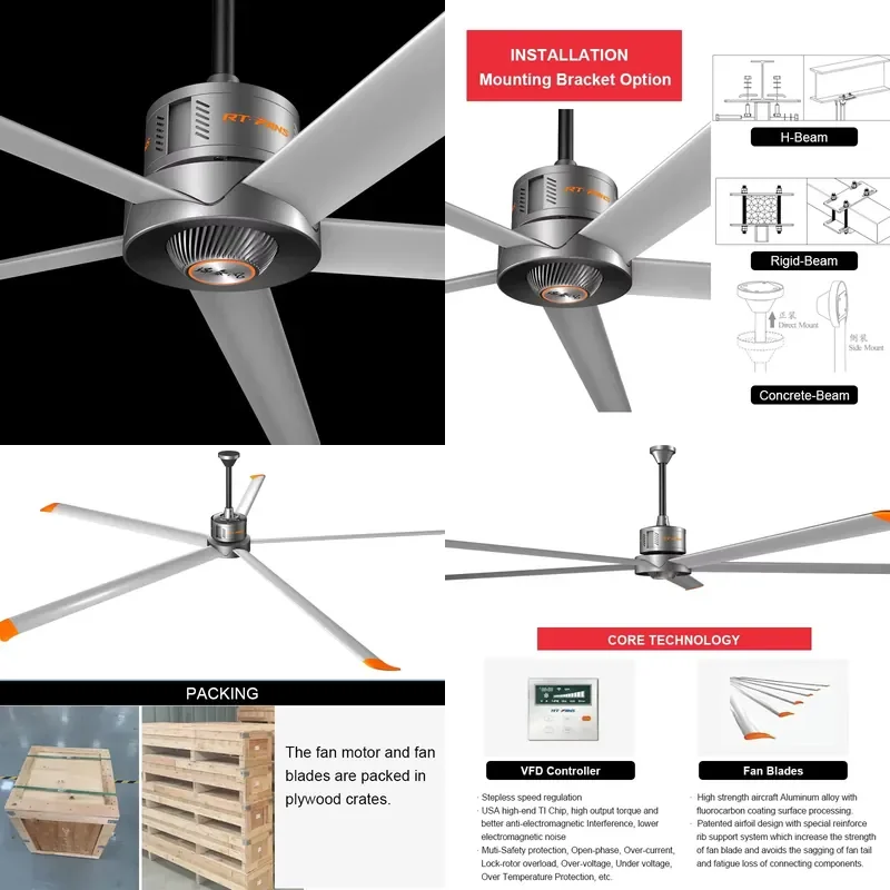 Grace Series HVLS Fan 2.7m/3./4.0m PMSM Motor 0.5KW IP54 CE Certified High Airflow 5580-7500m/min for Semiconductor
Grace Series HVLS Fan 2.7m/3./4.0m PMSM Motor 0.5KW IP54 CE Certified High Airflow 5580-7500m/min for Semiconductor