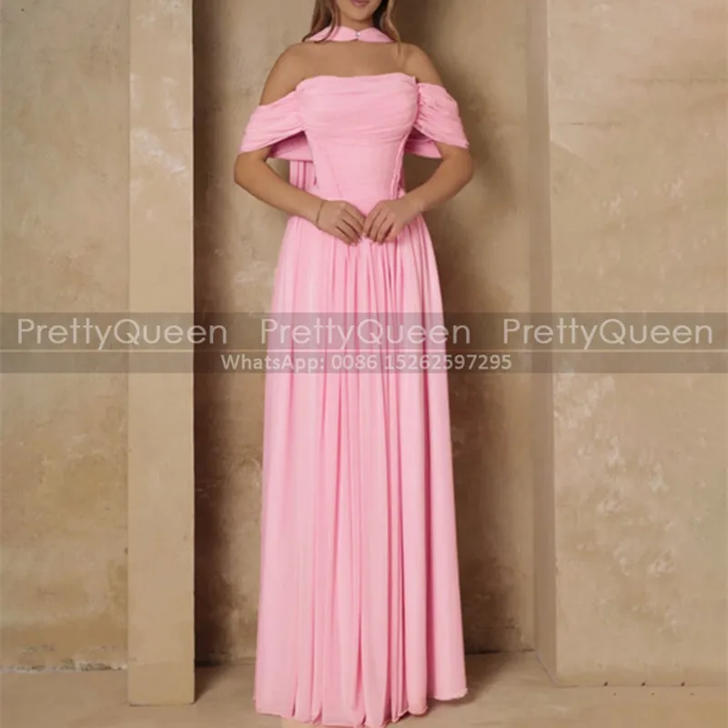 Customized A Line Bridesmaid Dresses Off Shoulder Long Pink Chiffon Wedding Party Dress With Scraf
Customized A Line Bridesmaid Dresses Off Shoulder Long Pink Chiffon Wedding Party Dress With Scraf