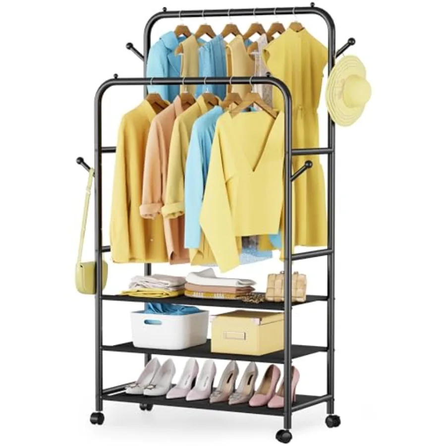 Clothes Racks for Hanging Clothes, Double Rods Clothing Rack with 3-Tier Storage Shelves, Rolling Garment Wardrobe with Wheels,
Clothes Racks for Hanging Clothes, Double Rods Clothing Rack with 3-Tier Storage Shelves, Rolling Garment Wardrobe with Wheels,