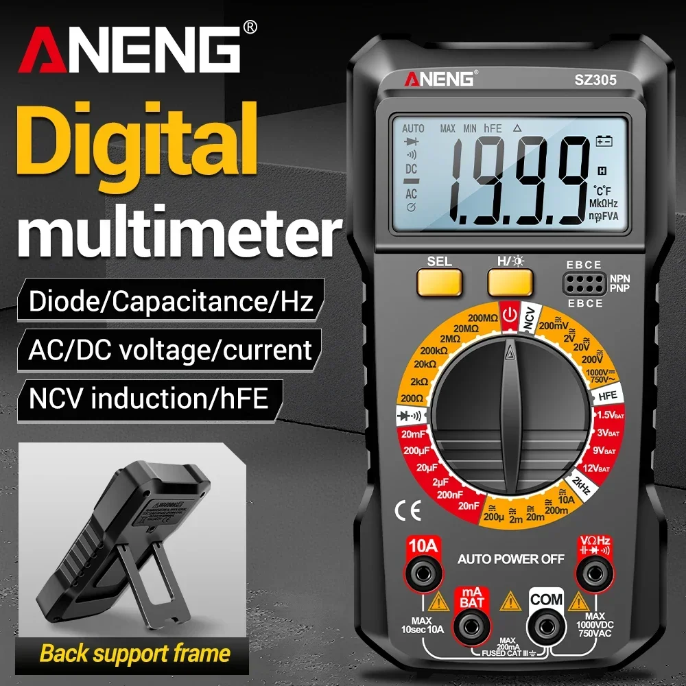High-precision Digital multimeter ANENG SZ305 1999 Counts AC/DC Votage digital display portable small multifunctional Test Tools
High-precision Digital multimeter ANENG SZ305 1999 Counts AC/DC Votage digital display portable small multifunctional Test Tools