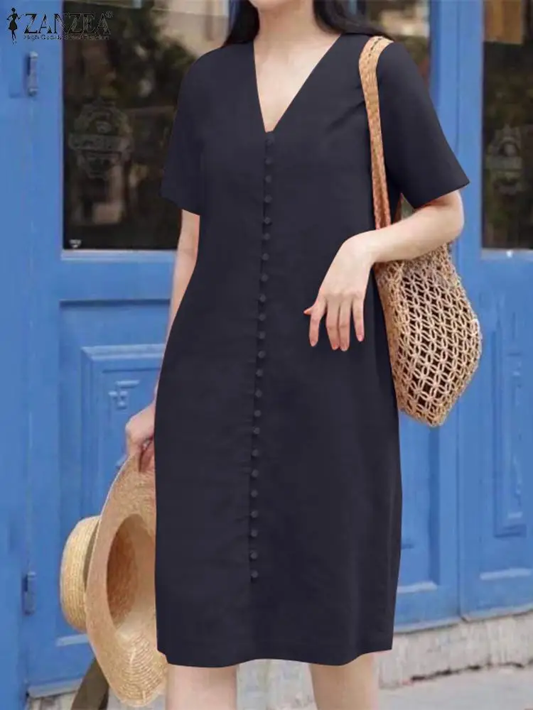 ZANZEA Female Casual Loose Vestidos Fashion Solid Color Dress Woman Short Sleeve V-Neck Dresses Elegant OL Work Sundress 2024
ZANZEA Female Casual Loose Vestidos Fashion Solid Color Dress Woman Short Sleeve V-Neck Dresses Elegant OL Work Sundress 2024