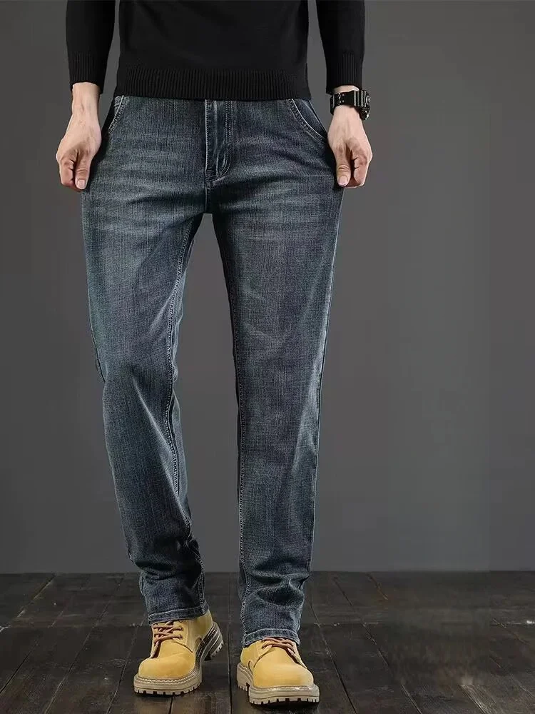 High Waist Classic Straight Men's Jeans Loose Fit Stretch Denim Blue/Gray Pants Trousers for Spring Autumn Size 42
High Waist Classic Straight Men's Jeans Loose Fit Stretch Denim Blue/Gray Pants Trousers for Spring Autumn Size 42