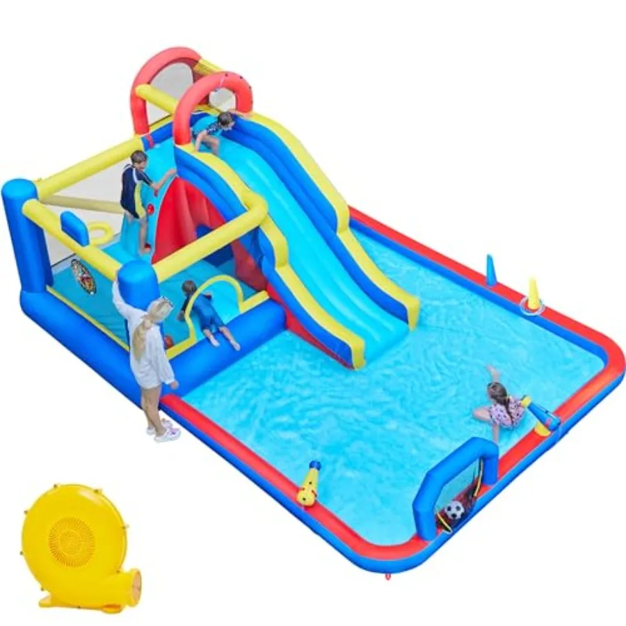10-in-1 Inflatable Bounce House with Slide Outdoor Water Slide for Aged 3-10 Jumping Castle with Blue PVC Material La
10-in-1 Inflatable Bounce House with Slide Outdoor Water Slide for Aged 3-10 Jumping Castle with Blue PVC Material La