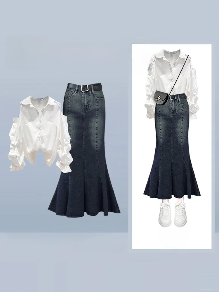 Новый белый комплект: топ с открытыми плечами и юбка А-силуэта средней длины с высокой талией. Модный женский наряд для осени и зимы.
Новый белый комплект: топ с открытыми плечами и юбка А-силуэта средней длины с высокой талией. Модный женский наряд для осени и зимы.