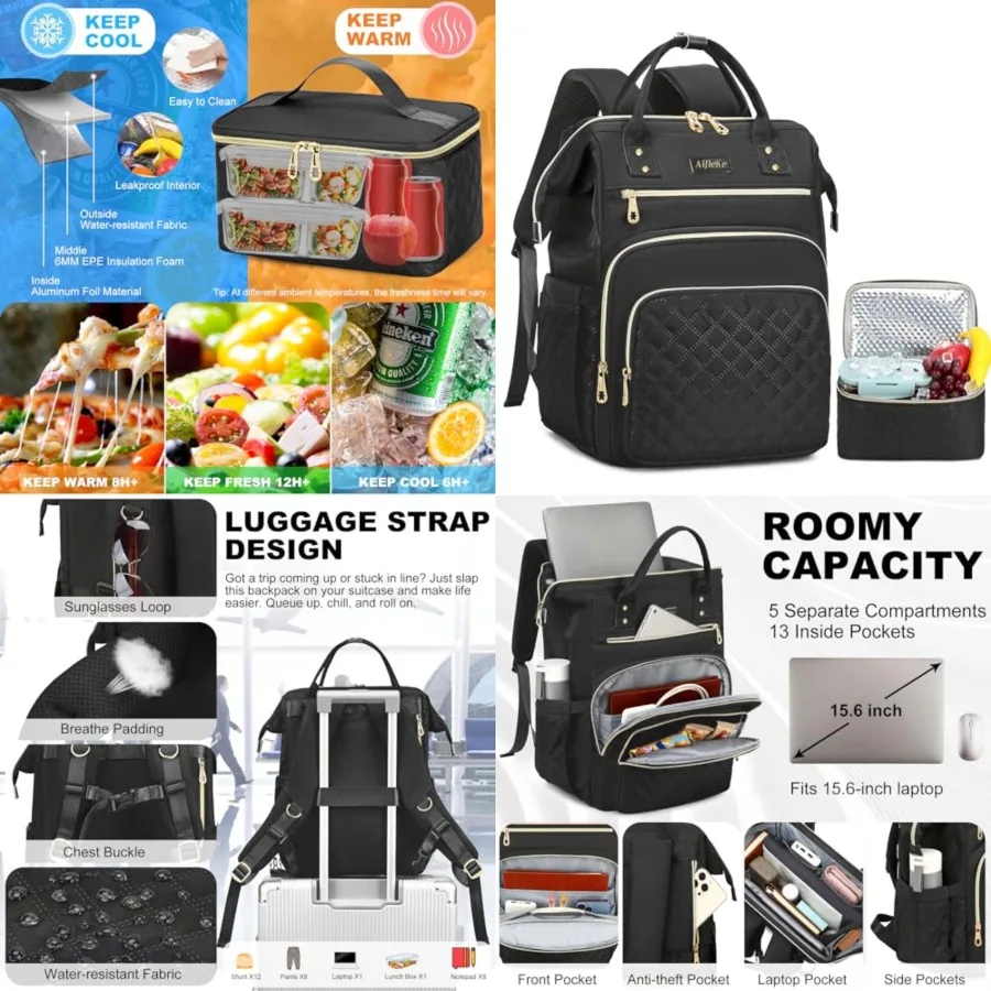 Lunch Backpack for Women, 15.6 Inch Laptop Backpack with Detachable Insulated Cooler Lunch Box, 2-in-1 Water Resistant Work Com
Lunch Backpack for Women, 15.6 Inch Laptop Backpack with Detachable Insulated Cooler Lunch Box, 2-in-1 Water Resistant Work Com