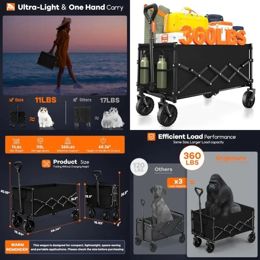 Collapsible Wagon Cart Foldable - Lightweight Portable Heavy Duty Folding Beach Wagons with Wheels - Outdoor Utility Carts for Grocery, Camping, Shopping, Sports, Garden with Large Capacity
Collapsible Wagon Cart Foldable - Lightweight Portable Heavy Duty Folding Beach Wagons with Wheels - Outdoor Utility Carts for Grocery, Camping, Shopping, Sports, Garden with Large Capacity