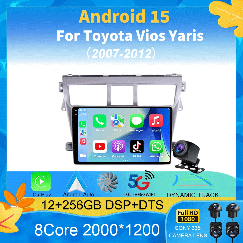 For Toyota Vios Yaris 2007 2008 - 2012 9 Inch Car Stereo Radio Multimedia Video Player Android 15 Auto Carplay GPS Navigation 
For Toyota Vios Yaris 2007 2008 - 2012 9 Inch Car Stereo Radio Multimedia Video Player Android 15 Auto Carplay GPS Navigation