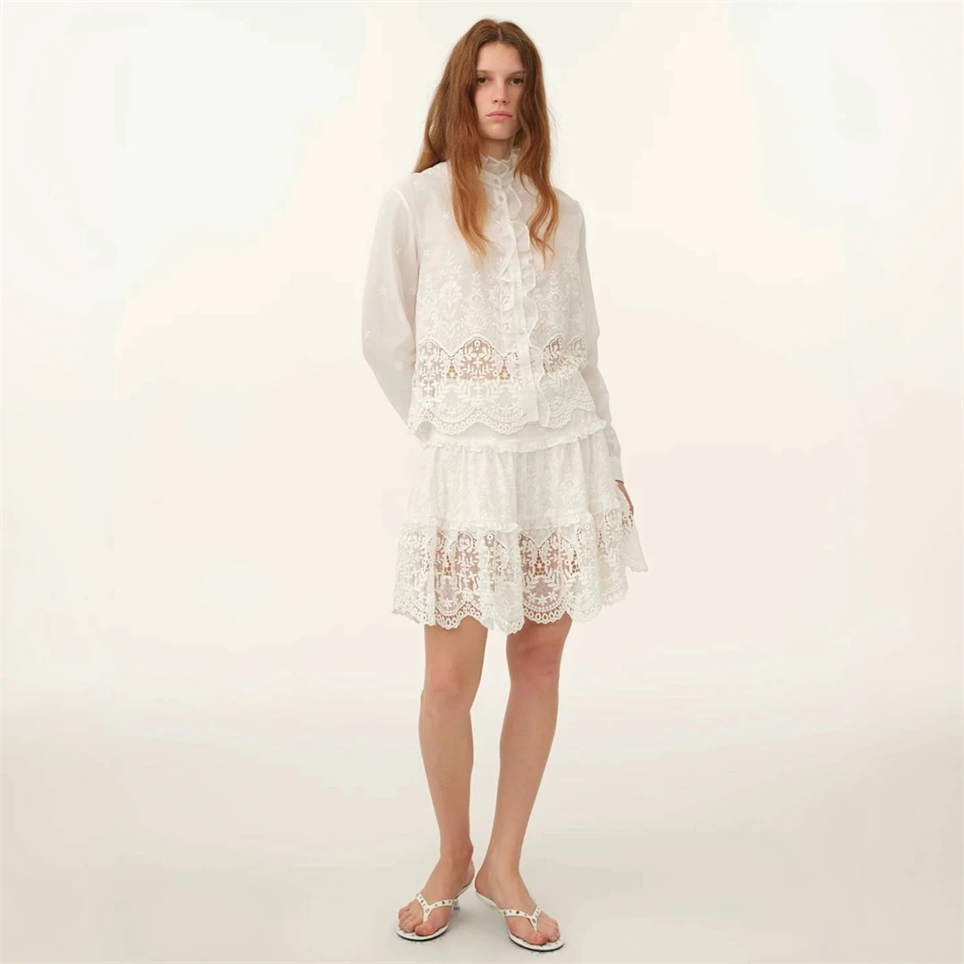 Elegant Lace Hollow out Shirt Skirt Set Handbag Spring Breathable Cotton Long Sleeve Stand Collar Button Closure Casual Chic
Elegant Lace Hollow out Shirt Skirt Set Handbag Spring Breathable Cotton Long Sleeve Stand Collar Button Closure Casual Chic