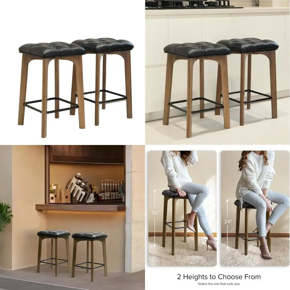 Pair of 24 Modern Faux Leather Bar Stools, Backless Counter Height, with Footrest for Kitchen, Island, or Restaurant Use
Pair of 24 Modern Faux Leather Bar Stools, Backless Counter Height, with Footrest for Kitchen, Island, or Restaurant Use