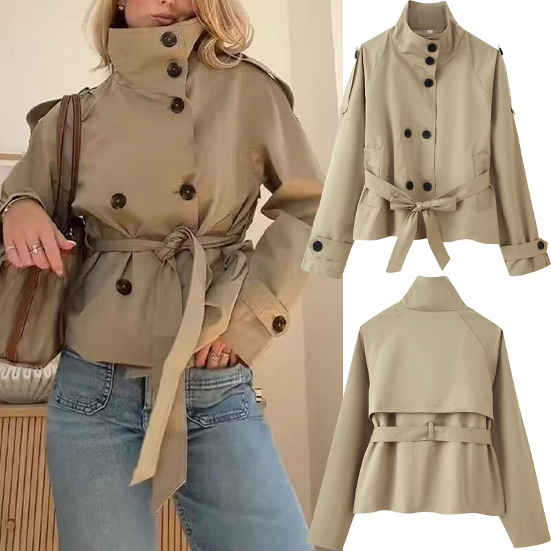 Autumn Stand Collar Long Sleeve Double Breasted Trench Women Belted Lace-Up Short Jacket Coats Female Casual Office Outerwear
Autumn Stand Collar Long Sleeve Double Breasted Trench Women Belted Lace-Up Short Jacket Coats Female Casual Office Outerwear