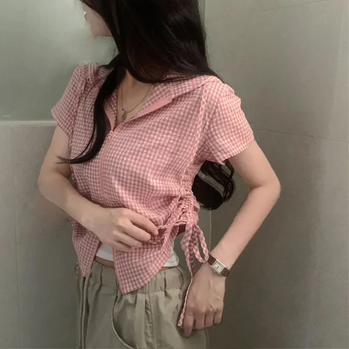 Casual Plaid Hooded irt Jaet Women's Faion Versatile Design Early Spring Korean Sle ort Sve Zipper Closure
Casual Plaid Hooded irt Jaet Women's Faion Versatile Design Early Spring Korean Sle ort Sve Zipper Closure