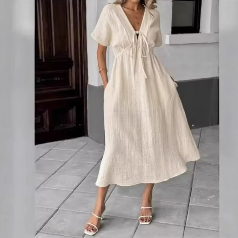 2026 Summer Women's Dress Solid Color Casual Loose Comfortable Fashion Versatile Daily Minimalist V-neck Commuter Long Vestidos
2026 Summer Women's Dress Solid Color Casual Loose Comfortable Fashion Versatile Daily Minimalist V-neck Commuter Long Vestidos