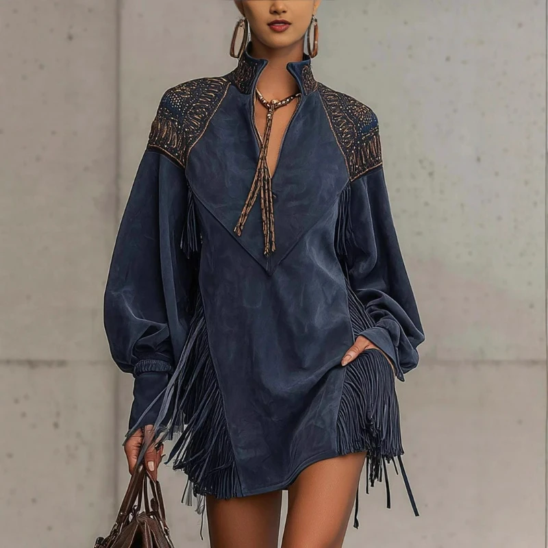 Spring Autumn New Fashionable V-neck Tassel Embroidery Dresses Women's European American Style Lantern Sleeve Solid Color Dress
Spring Autumn New Fashionable V-neck Tassel Embroidery Dresses Women's European American Style Lantern Sleeve Solid Color Dress