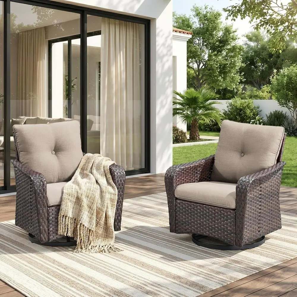 2-Piece Outdoor Wicker Swivel Rocker Chairs Set with Cushions for Patio, Porch, or Garden (Brown/Beige)
2-Piece Outdoor Wicker Swivel Rocker Chairs Set with Cushions for Patio, Porch, or Garden (Brown/Beige)