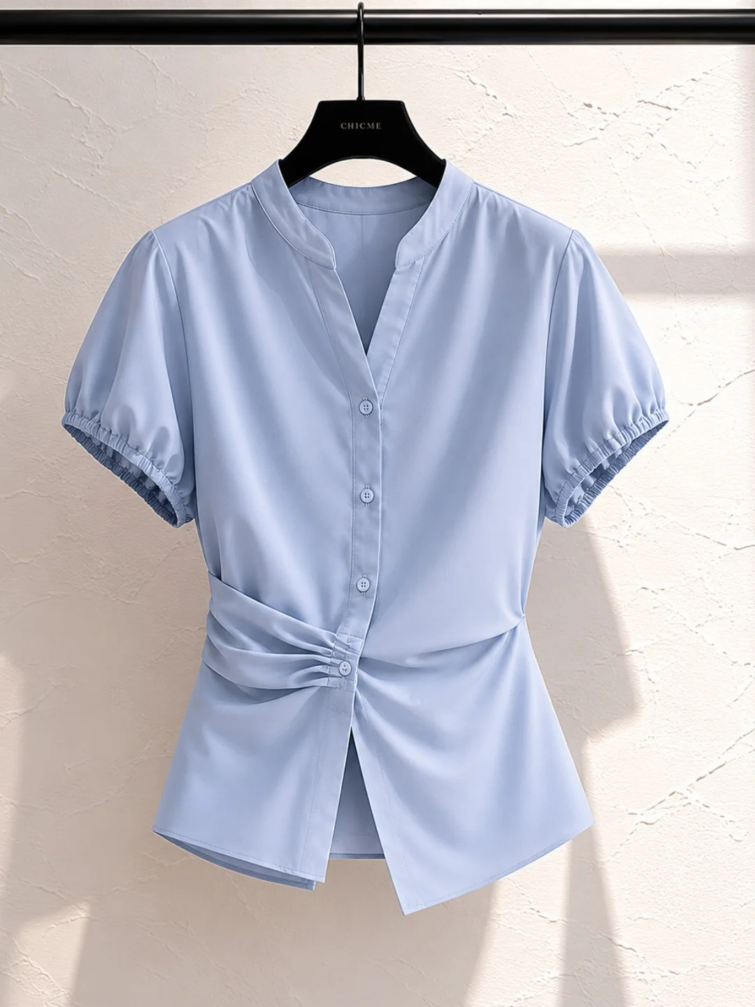 Elegant V-Neck Short Sleeve Shirt Women's Slim Fit Pleated Waist Cinching Summer Luxury Versatile Shirt Korean Style
Elegant V-Neck Short Sleeve Shirt Women's Slim Fit Pleated Waist Cinching Summer Luxury Versatile Shirt Korean Style