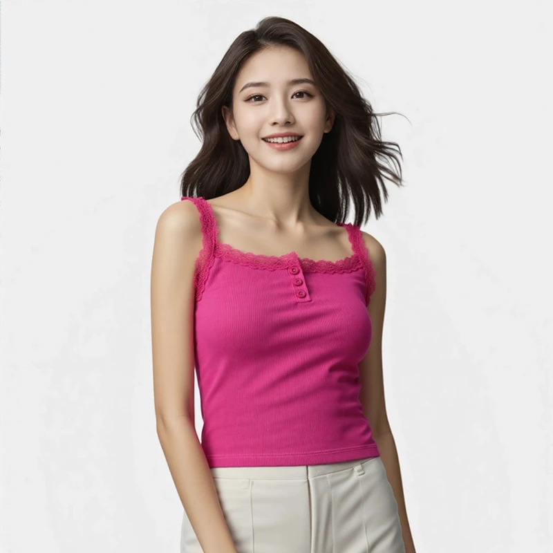 Ladies Clothing Tops With Straps Vest Strappy Tops Sexys Camisole Buttons Slim Fashion Lace Neck Plain Crop Tops Summer 2025
Ladies Clothing Tops With Straps Vest Strappy Tops Sexys Camisole Buttons Slim Fashion Lace Neck Plain Crop Tops Summer 2025