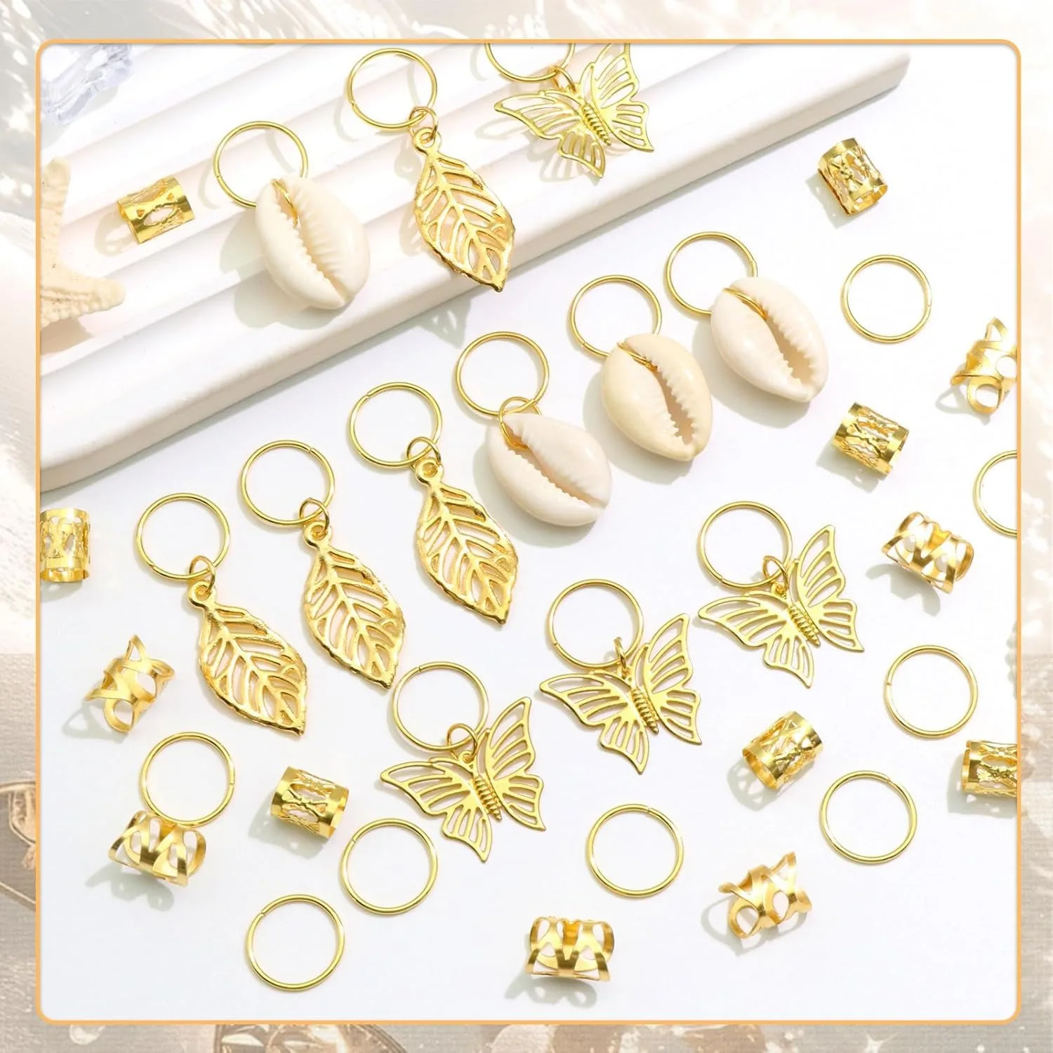 50pcs Shell Butterfly Dreadlock Hair Cuffs Hollow Gold Tone Durable Smooth Edge for Ponytail Box Braids Festival Styling
50pcs Shell Butterfly Dreadlock Hair Cuffs Hollow Gold Tone Durable Smooth Edge for Ponytail Box Braids Festival Styling
