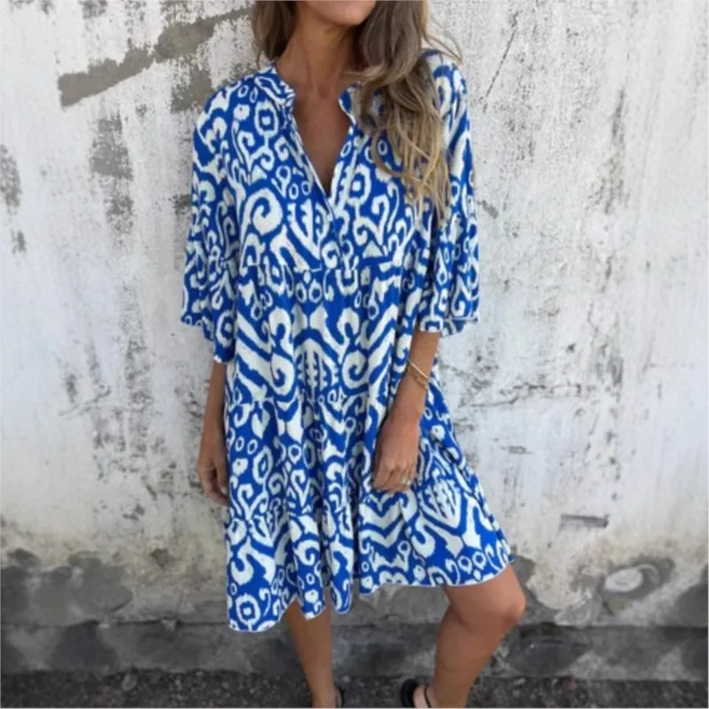 2025 Spring Summer Women's New Casual Sexy V-neck Fashionable Printed Folded Five Sleeve Short Sleeve Loose Dress
2025 Spring Summer Women's New Casual Sexy V-neck Fashionable Printed Folded Five Sleeve Short Sleeve Loose Dress