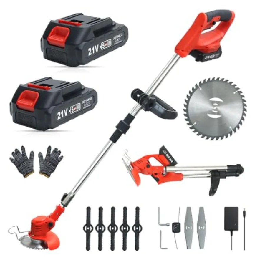 Cordless Grass Trimmer Edger for outdoor use, lightweight foldable design, red color, includes 2 x 21V batteries
Cordless Grass Trimmer Edger for outdoor use, lightweight foldable design, red color, includes 2 x 21V batteries