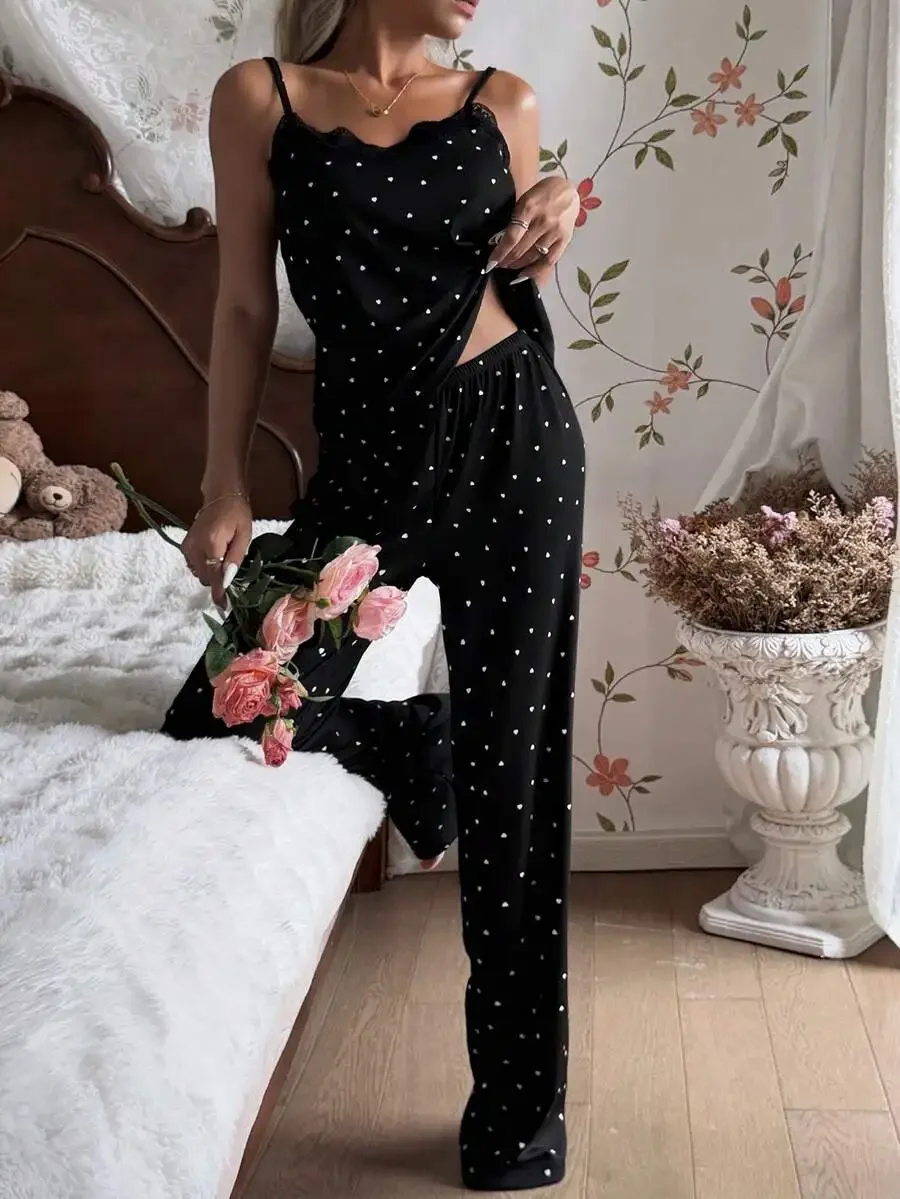 Womens Heart Print Camisole And Pants Pajama Set Sexy Sleepwear For All Seasons
Womens Heart Print Camisole And Pants Pajama Set Sexy Sleepwear For All Seasons
