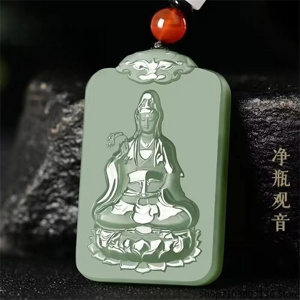 Подвеска из натурального зеленого нефрита Hetian Guanyin, изысканный, элегантный, простой, высококачественный, модные, ювелирные изделия, самые продаваемые буддийские амулеты
Подвеска из натурального зеленого нефрита Hetian Guanyin, изысканный, элегантный, простой, высококачественный, модные, ювелирные изделия, самые продаваемые буддийские амулеты
