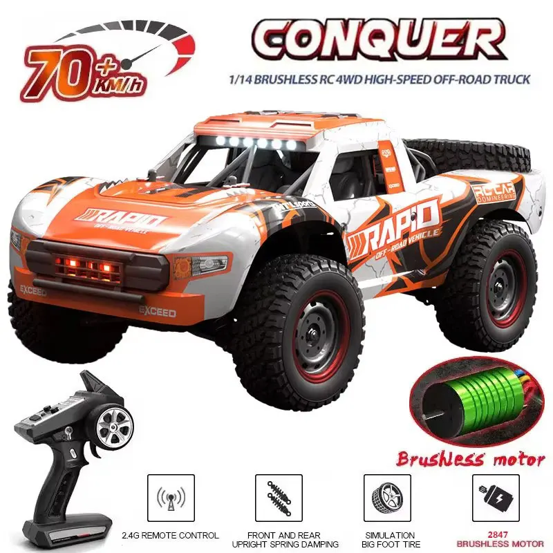 1:14 4WD Off-road RC Car 70KM/H Or 50KM/H With LED 2.4G Remote Control Cars Brushless Motor High Speed Drift Monster Truck Toys
1:14 4WD Off-road RC Car 70KM/H Or 50KM/H With LED 2.4G Remote Control Cars Brushless Motor High Speed Drift Monster Truck Toys