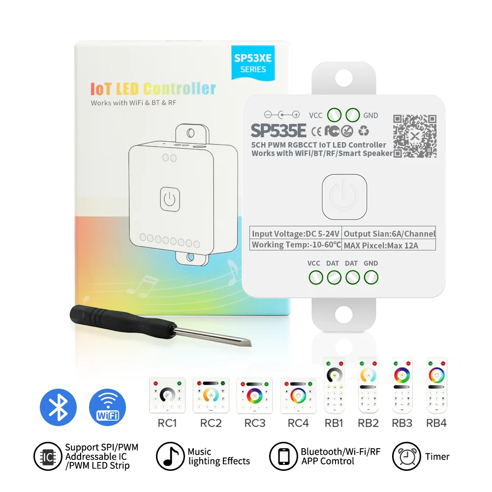 BT WiFi двухрежимный ШИМ одноцветный контроллер RGB RGBW CCT SPI Pixels Smart Colorful Dimmer APP RF Remote Wi-Fi Alexa Google Home
BT WiFi двухрежимный ШИМ одноцветный контроллер RGB RGBW CCT SPI Pixels Smart Colorful Dimmer APP RF Remote Wi-Fi Alexa Google Home