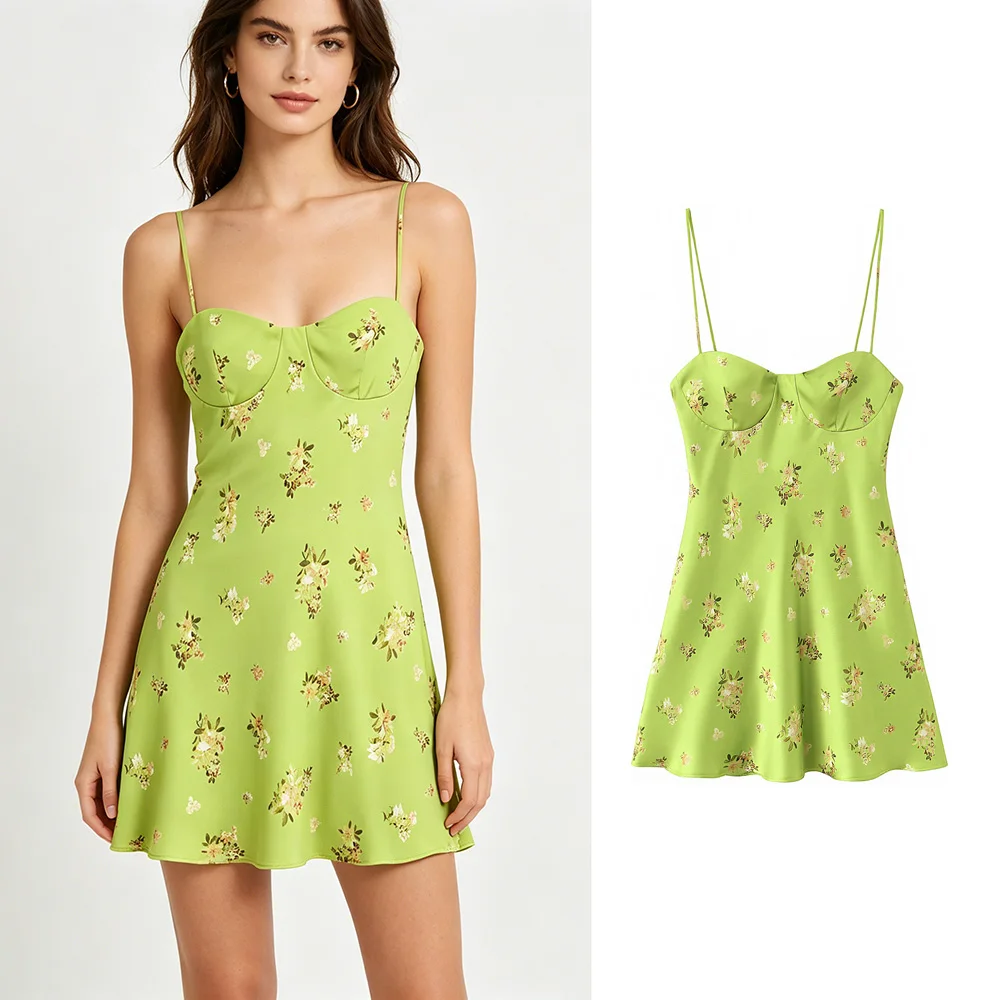 2026 Summer New Women's Bright Green Floral Print Satin Slip Dress Spaghetti Strap Sexy Mini Dress Party Beach Short Sundress
2026 Summer New Women's Bright Green Floral Print Satin Slip Dress Spaghetti Strap Sexy Mini Dress Party Beach Short Sundress