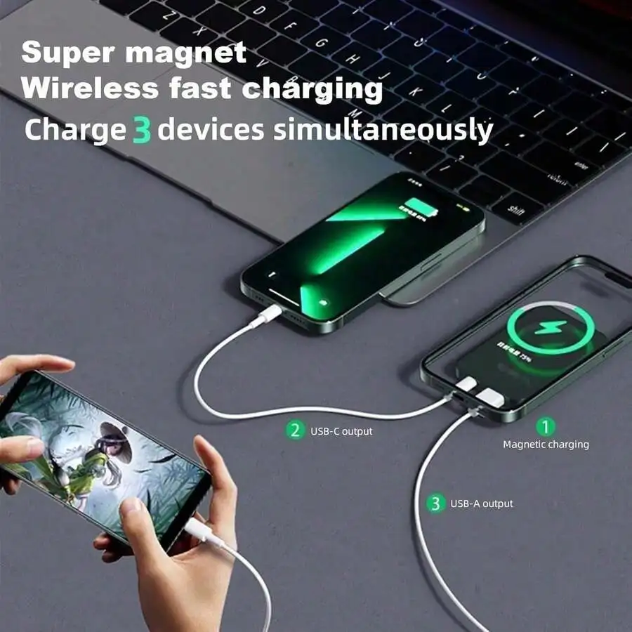 Magnetic Wireless Power Bank 10000mAh 22.5W Fast Charging With USB-C And USB-A Outputs
Magnetic Wireless Power Bank 10000mAh 22.5W Fast Charging With USB-C And USB-A Outputs