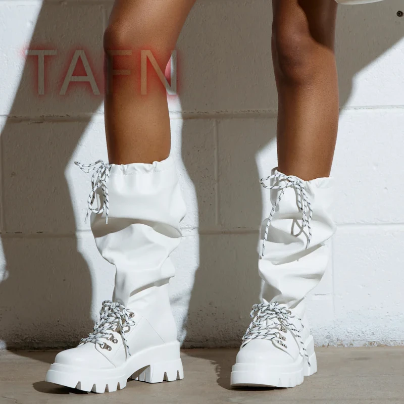 White Faux Leather Cinch Boot Chunky Heels Mid-calf Shoes for Women 2025 New Front Lace Up Knight Boots
White Faux Leather Cinch Boot Chunky Heels Mid-calf Shoes for Women 2025 New Front Lace Up Knight Boots