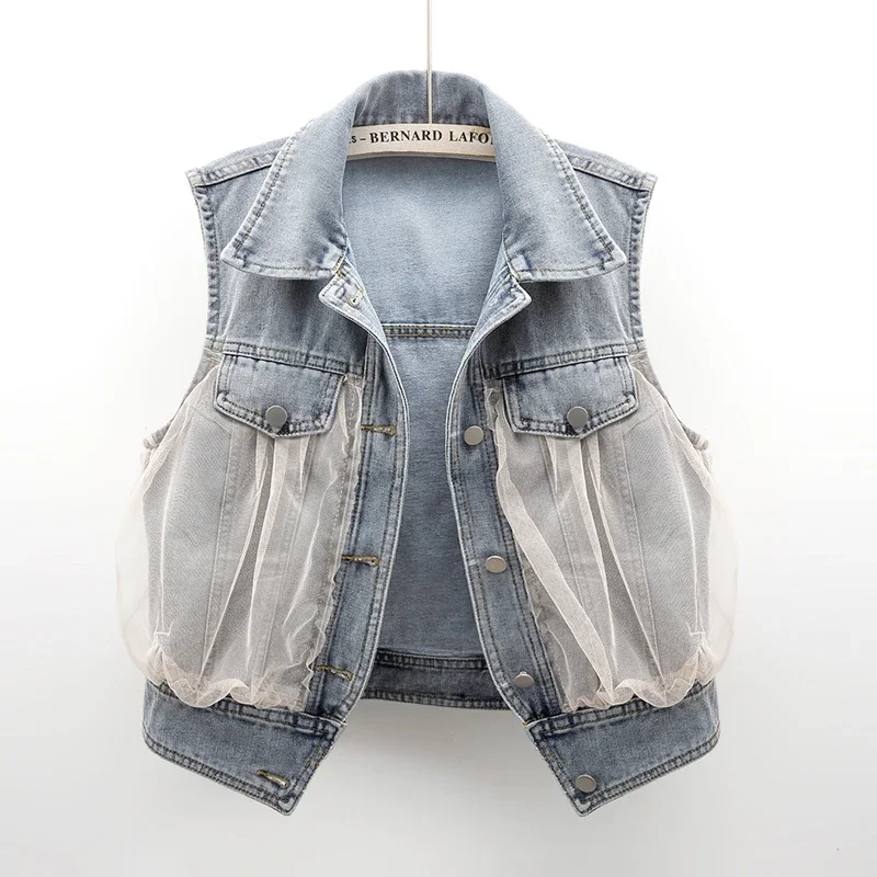 Vintage Blue Mesh Pocket Denim Vest Women Loose Short Cowboy Waistcoat Spring Summer Student Sleeveless Jeans Jacket Coat Female
Vintage Blue Mesh Pocket Denim Vest Women Loose Short Cowboy Waistcoat Spring Summer Student Sleeveless Jeans Jacket Coat Female