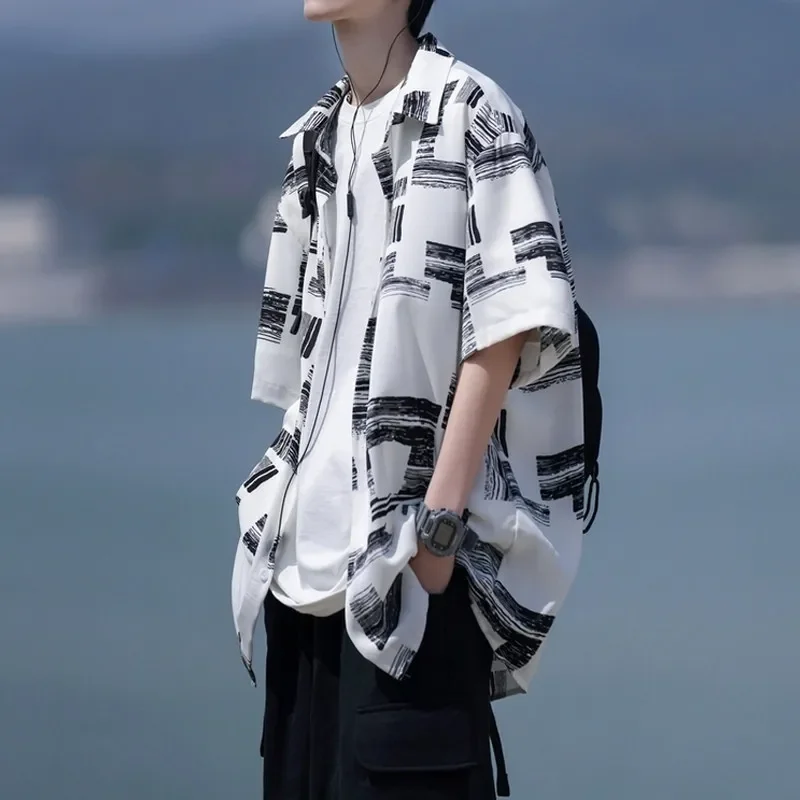 Men New Shirts Single Breasted Shirt Blouses Half Sleeve Casual Shirts Striped Cardigan Turn Down Collar Button Spliced Summer 
Men New Shirts Single Breasted Shirt Blouses Half Sleeve Casual Shirts Striped Cardigan Turn Down Collar Button Spliced Summer